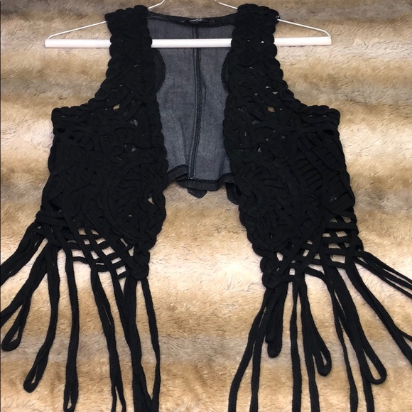 Jackets & Blazers - Coachella black fringe tasseled vest!